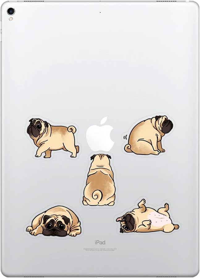 FINCIBO 5 x 5 inch Pug Funny Playful Postures Removable Vinyl Decal Stickers for iPad MacBook Laptop (Or Any Flat Surface)