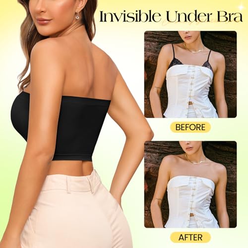 Image of Tube Tops Strapless Bras for Women Wireless Bandeau Bra Invisible Bralette Padded Seamless Bra