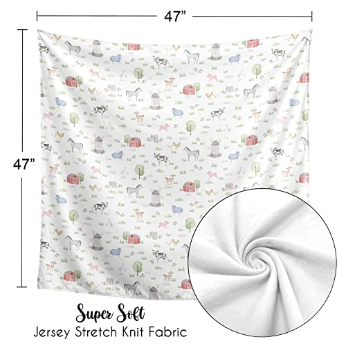 Sweet Jojo Designs Farm Animals Boy Or Girl Swaddle Blanket Jersey Stretch Knit For Newborn Or Infant Receiving Security - Watercolor Farmhouse Horse Cow Sheep Pig Farm Life Gender Neutral #TOP2