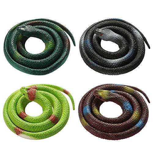 Bolonbi 4-Piece Toy Snakes 30-Inch Rubber Fake Snakes for April Fools Day Boys Favorite Pool Party Bathtub Floater