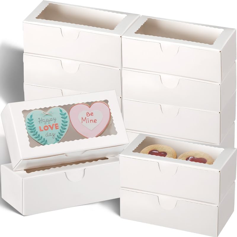 Sherr 200 cajas de galletas navideñas de 4 x 2 x 1 pulgadas con ventana, cajas de cupcakes, cajas de panadería, recipientes rectangulares para