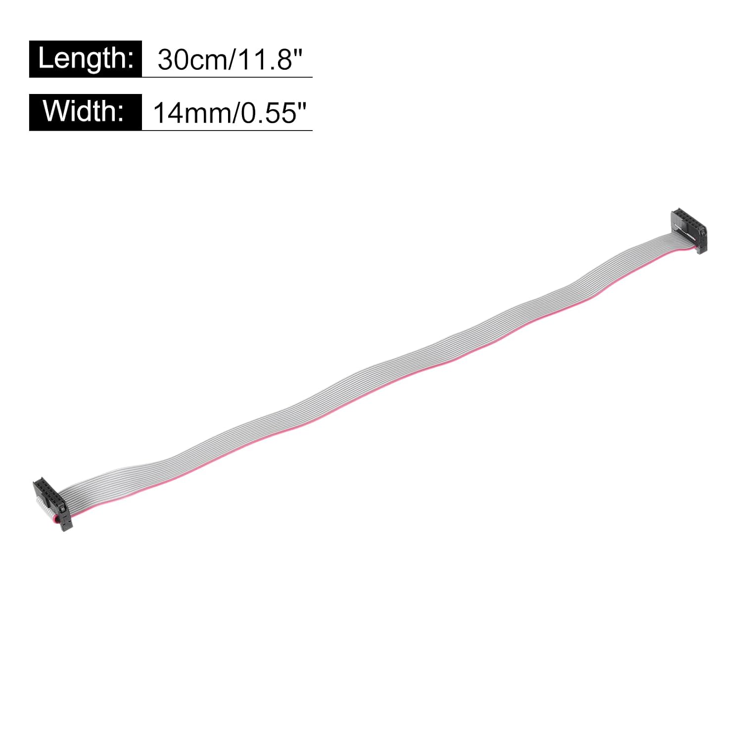 MECCANIXITY IDC 14Pin Flat Ribbon Cable, 1.27mm Pitch FC to FC Connector 30cm Length Grey Jumper Wire for Computer LED Display DVD, 4Pcs