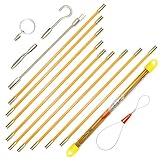 11FT Fiberglass Running Electrical Wire Cable Glow Rods Wire Pulling, Fish Rods Electrical Kit with 5 Different Attachments and Fish Tape Wire Puller Kit