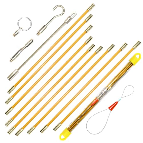 11FT Fiberglass Running Electrical Wire Cable Glow Rods Wire Pulling, Fish Rods Electrical Kit with 5 Different Attachments and Fish Tape Wire Puller Kit by BeltandRoad - Used condition - US$11.78