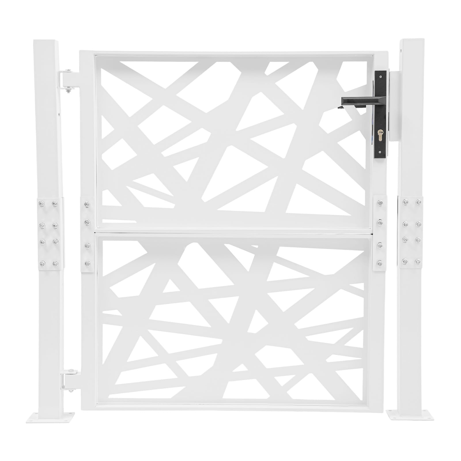 Cancello da giardino in metallo, porta da giardino in acciaio, chiudibile a chiave, cancello del cortile e cancello d'ingresso per giardino, terrazza e vialetto con design a motivo geometrico forato