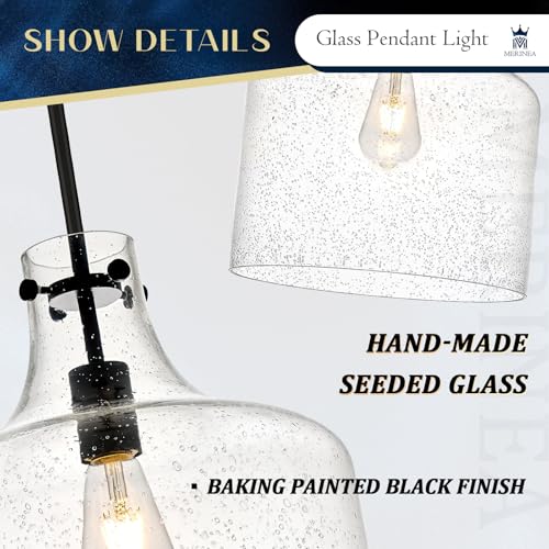 Image of 12 inch Black Seeded Glass Pendant Light, E26 Farmhouse Hanging Light | Black seeded glass pendant light with adjustable chain, E26 socket, ideal for kitchen islands and dining rooms