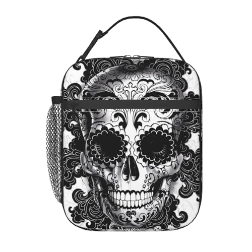 黒い頭蓋骨 ランチバッグ 弁当袋 保冷バッグ トートバッグ 手提げ お弁当入れ 軽量 大容量 食品収納 通勤 通学 ピクニック 男女兼用