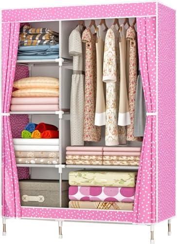 Armarios portátiles de lona rosa de 90x43x166 cm con barra colgador para ropa