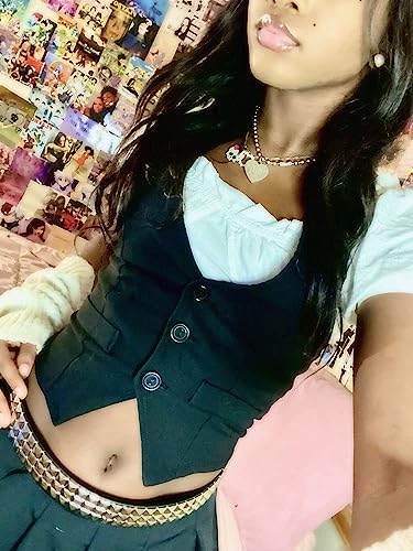 Sunwittafy Women Y2k Waistcoat Vest Vintage Button Down Sleeveless Gothic Corset Vest Racerback Punk Grunge Vest Top3