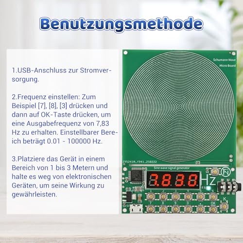 Schumann Frequenz Generator 7.83Hz einstellbar 0.1Hz bis 100000 Hz mit Display, USB-Anschluss Schumann-Resonanz Generator Naturresonanz für Raumharmonie Tragbar für Zuhause, Weihnachtsgeschenk Büro