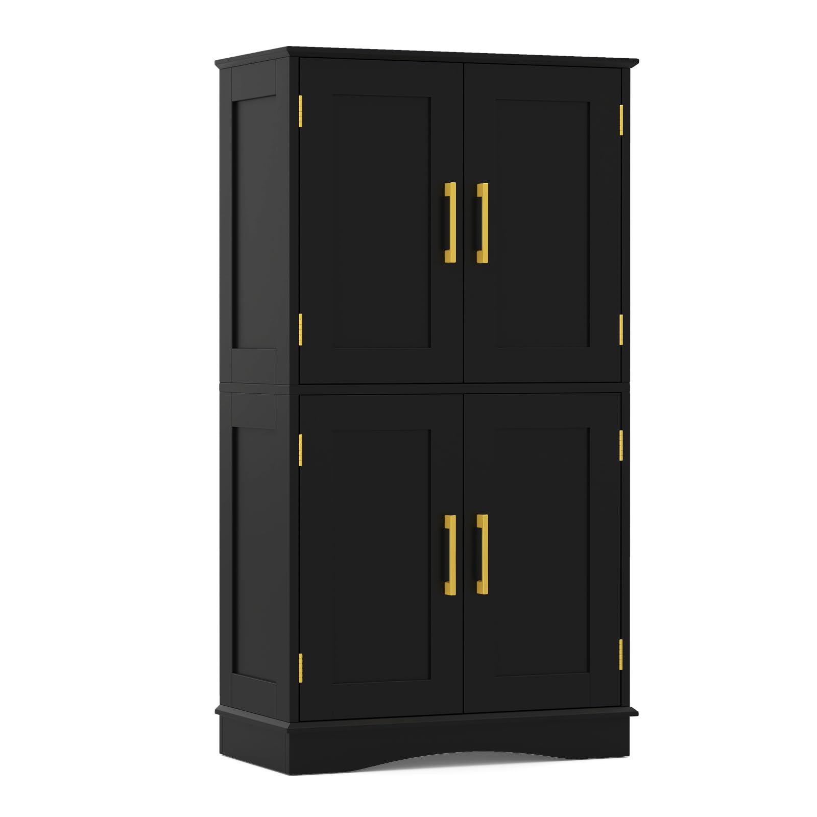 COSTWAY Bathroom Floor Cabinet, 110cm Freestanding Storage Cupboard with 4 Doors and 2 Adjustable Shelves, Wooden Bathroom Unit Side Cabinet Sideboard for Living Room Hallway Kitchen (Black)
