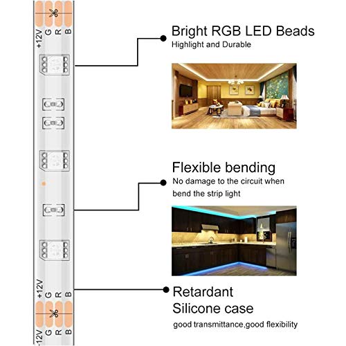 Minger Rgb Led Strip Lights, 16.4Ft Color Changing Light Strips With Remote Controller, Protective Coating, 5050 Led And Diy Mode, Dimmable Full Light Strips For Bedroom, Room, Kitchen #TOP4