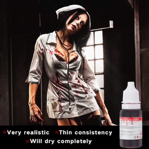 Mysense Dripping Fake Blood Makeup,Realistic Halloween Blood For Eye Blood Drops Nose Bleeds,Washable Squirt Blood For Clothes,Vampire Zombie Monster Costume Sfx Scar Wound Makeup,Dark,0.35Oz thumb #2