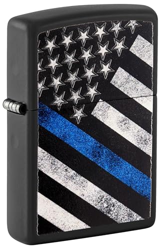 Zippo Lighter Police Flag Thin Blue Line Negro Mate miniatura 1