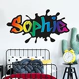 Graffiti Wall Sticker - Personalised Paint Splatter Rainbow Name Wall Decal Art (90cm Width x 65cm Height)