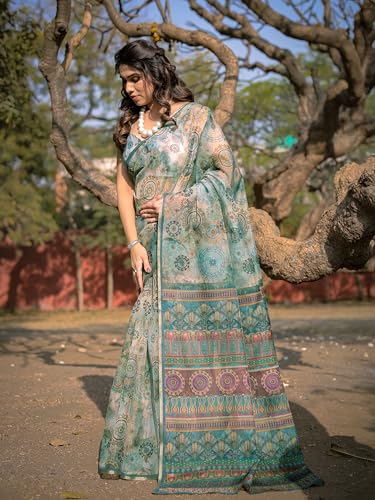 Image of MIRCHI FASHION Saree for Woman Organza Floral Printed | Lightweight Elegant Traditional Sari with Matching Blouse Piece
