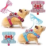 2 Pieces Hamster Harness and Leash Set for Walking, Small Guinea Pig Clothes with Bowknot Bell, No Pulling Comfort Padded Vest Striped for Guinea Pig Hamster Ferret, Small Animals (Blue, Pink,S)