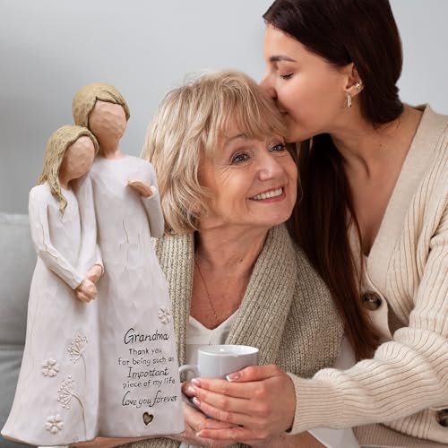Figura decorativa abuela y nieta en resina pintada a mano miniatura 2