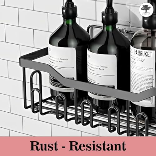 Image of Self Adhesive Bathroom Shelf Combo Pack of 3 | No Drill Rust Proof Metal Bathroom Organizer Set | Wall Mounted Storage Shelves with Soap Holder | Multipurpose Rack for Bathroom, Kitchen