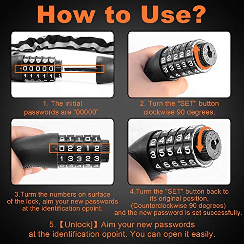 image for FISHOAKY Bike Lock Combination 5 Digit, Heavy Duty Security Anti-Theft