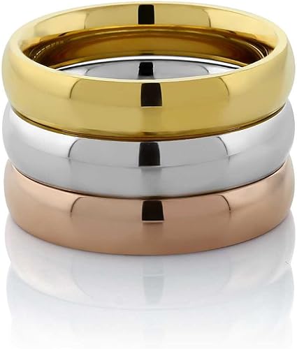 Miniatura 2 de Gem Stone King Stainless Steel Rose Yellow Gold and Silver 3 Tri-Color Stacking Set of 3 Band Ring Available In Size 6, 7, 8, 9, 10, 11, 12