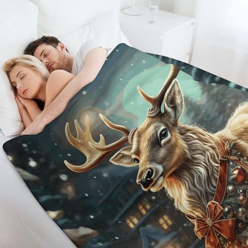 Couverture flanelle légère et confortable motif rennes lit - 7