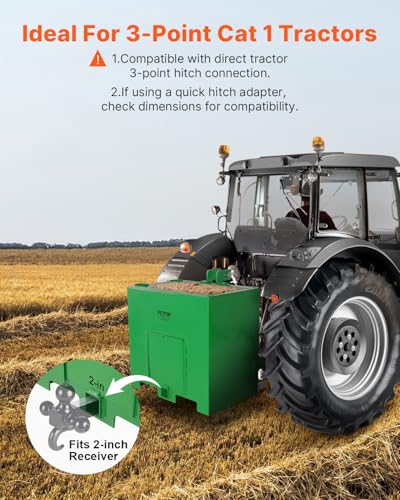 Image of VEVOR Ballast Box, Corrosion-Proof 3-Point Category 1 Tractor Ballast of 800lbs Load Capacity for 2 inch Hitch Receiver, Heavy-Duty Thickened Steel 5ft Volume, Loader Attachment with Sliding Door, Green
