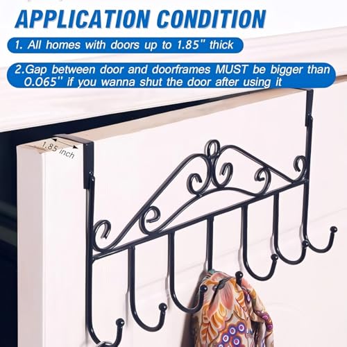 Image of JRM Over The Door Hanger with 7 Hooks - Heavy Duty Metal Hanging Rack Organizer for Clothes, Towels, Hats, Bags, Scarves - No Drilling Required, Steel Door Hook Rack for Bathroom, Closet, Office