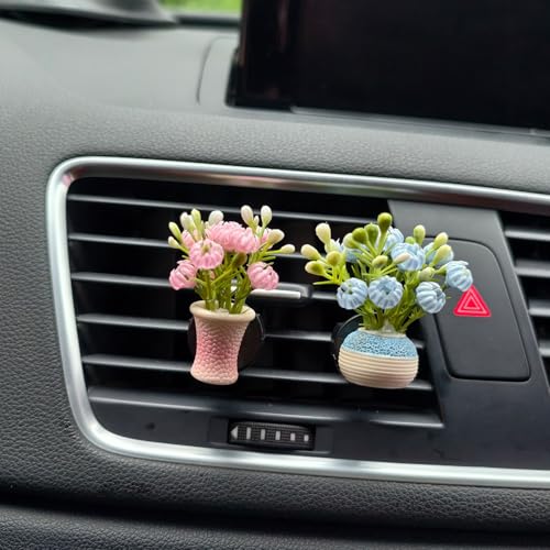 Image of Set of 4 Cute Flower Bouquet Car Air Freshener Vent Clips, Mini Artificial Flowers for Car Air Vent Decoration, Auto Interior Dashboard Ornament Accessories (Jasmine)