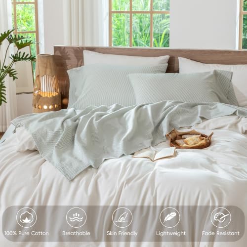 Image of MooMee Striped Sheet Set 100% Washed Cotton Linen Like King