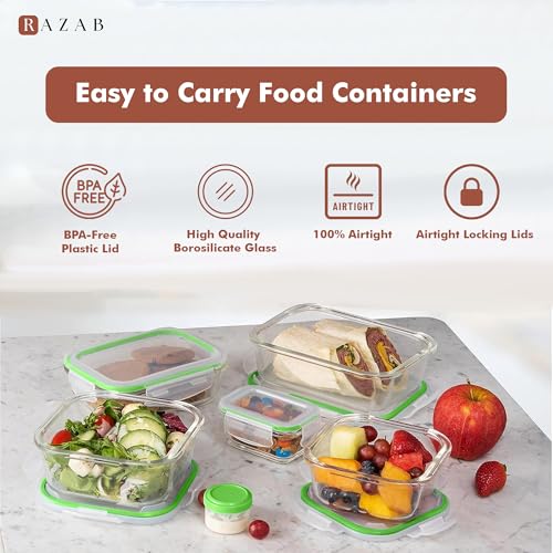 Image of Razab 35 Pc Set Glass Food Storage Containers with Lids - Meal Prep Airtight Bento Boxes BPA-Free 100% Leak Proof (15 lids,15 glass & 5 Plastic Sauce /Dip Containers)