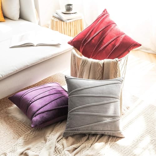 Image of Khooti Velvet Striped Cushion Cover Pack of 1-34 inchX34 inch /86X86 Cm | Light Grey | Soft Pillow Covers Cushion Case for Sofa Bedroom Living Room Chair Car, Cushion Cover with Zig Zag Pattern