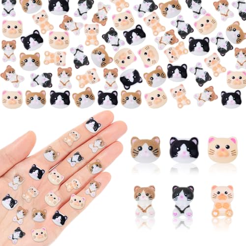 Feivando 200 Pcs Mini Resin Cat Charms Flatback Animal Charms Ornaments for DIY Crafts Jewelry Phone Case Scrapbook Supplies Nail Accessories