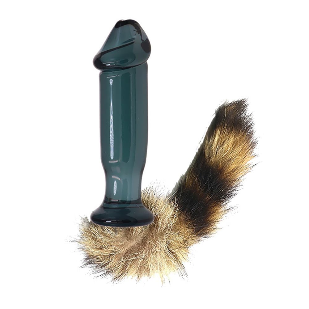 Plug anal en verre noir avec queue de renard pour couple - 6