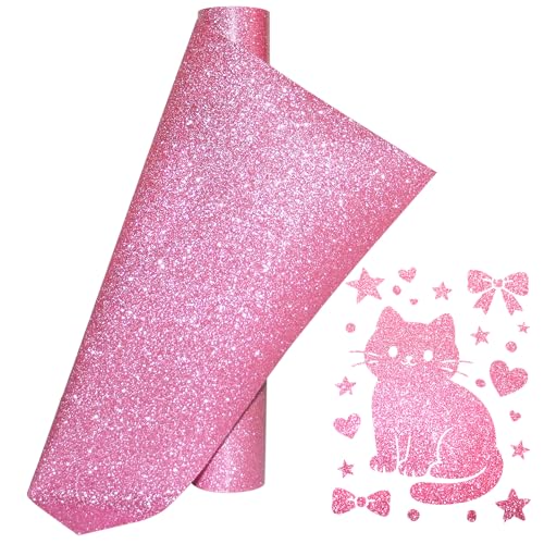 Image of Pink Glitter Heat Transfer Vinyl Pink Glitter Vinyl Glitter HTV Vinyl Rolls Pack 12 Inch x 5 Feet Iron on Vinyl for Cricut T-Shirts DIY Design, Silhouette Cameo & Heat Press Machine