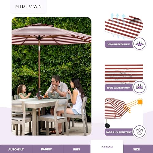 Image of Midtown Umbrellas Wooden 2-8 Ft Patio Umbrella, Apple Stripes Canopy