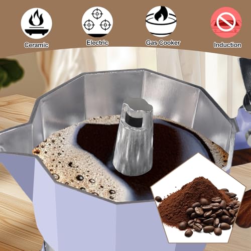 Image of Aluminum 9 Cup 450ml Moka Pot Express Coffee Maker Stovetop Espresso Colorful Coffeemaker Italian Classic Style Brewing Greca Cafe Mocha Machine for Cafeteras Lover Camping Travel and Home Use 15oz