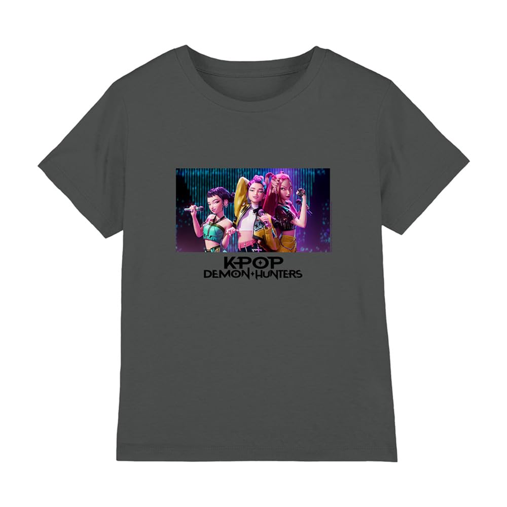 Kpop Demon Hunters Huntrix Group Singing Kids T Shirt, Charcoal, 5-6