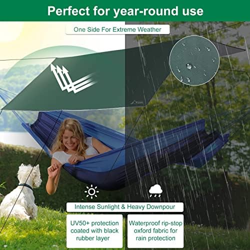 WADEO Camping Tent Tarp Shelter, 3m x 3m Hammock Tarpaulin Waterproof Ground Sheets Portable Tarpaulin Shelter with 8 Pegs and 8 Guy Lines for Camping Picnic Hiking Adventure