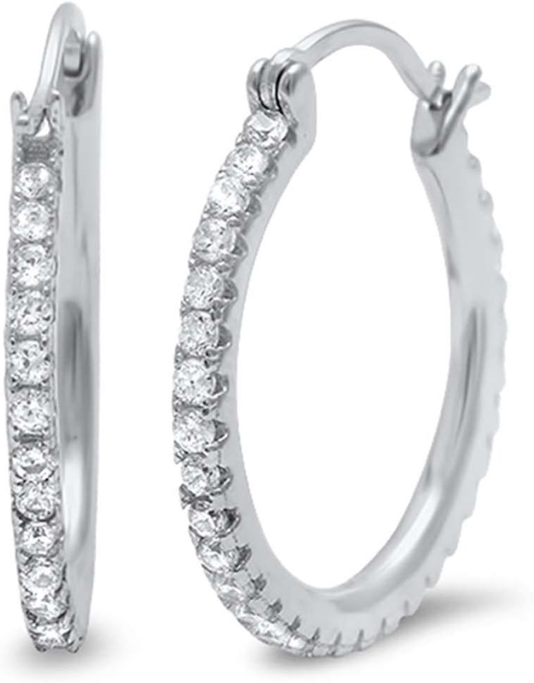21mm Eternity Hoop Earrings Round Cubic Zirconia 925 Sterling Silver Choose Color