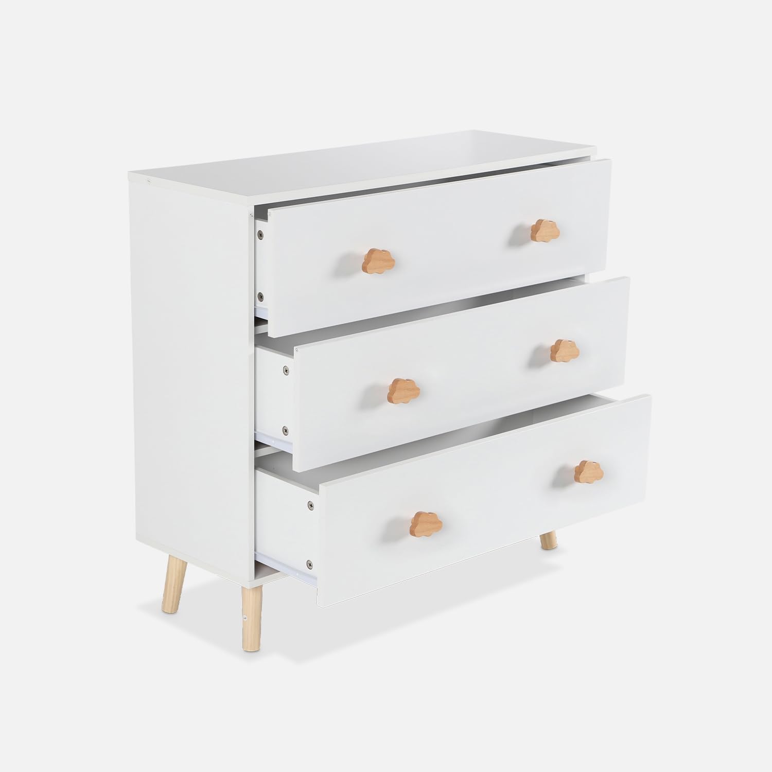 sweeek Cassettone per Bambini, 3 cassetti, Nephos, Bianco, 80x30x75.7 cm