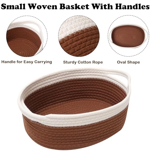 Image of Woven Rope Basket - Baby Gift Basket with Bag & Ribbon, White&Brown