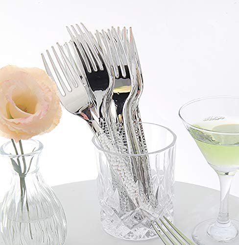 Supernal B07RBNB3NJ 300Pcs Silver Plastic Forks,Premium Disposable Forks Polished,Special Hammered Design,Perfect thumb #4