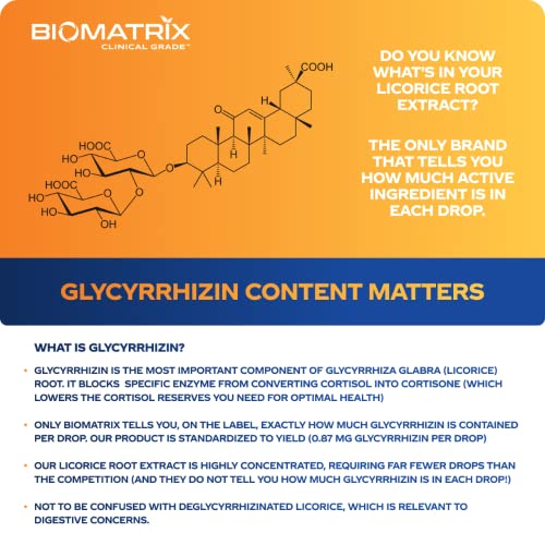 Biomatrix Licorice Root Extract (1200 Drops 2 Fl. Oz) More Active Ingredient Than Competing Brands (0.87 Mg Glycyrrhizin Per Drop), Less Doses Needed, Concentrated, Raise Cortisol, Energy #TOP1