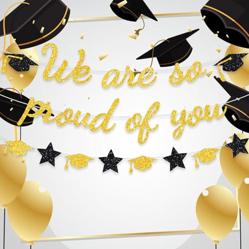 Image of We are So Proud of You Banner Graduation Party Decorations Glitter Congratulations Class Grad Ideas Gold