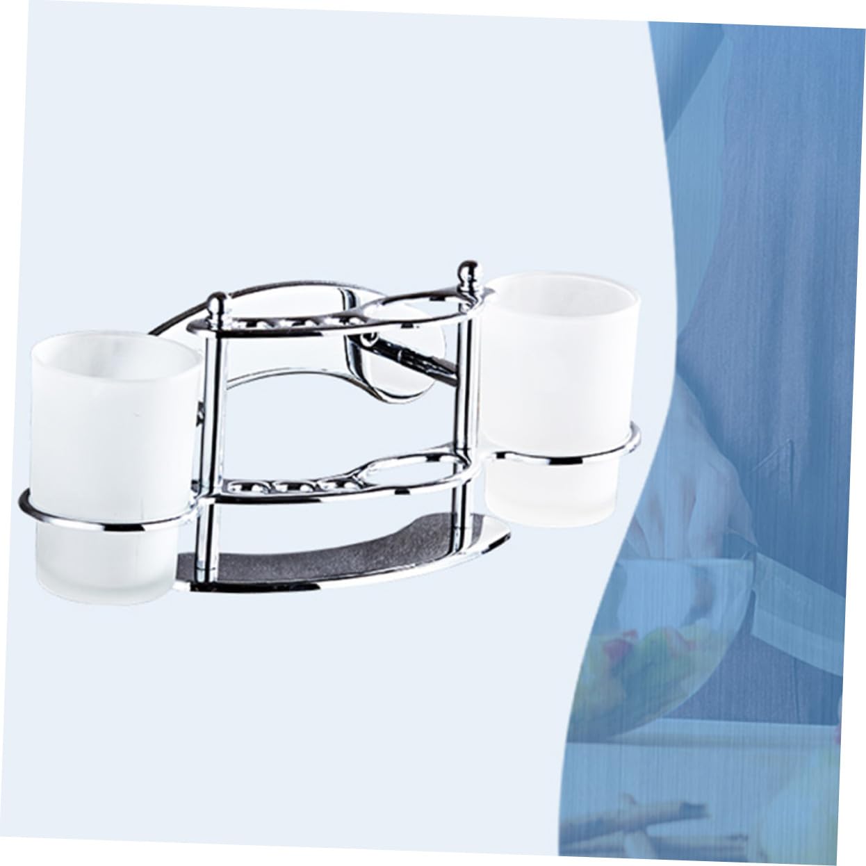 Zahnbürstenhalter mit Becher aus Edelstahl, Wandmontiert, Doppelbecher | Badezimmer, Silberfarbene Ausführung, Glasbecherhalter, Platzsparende Halterung