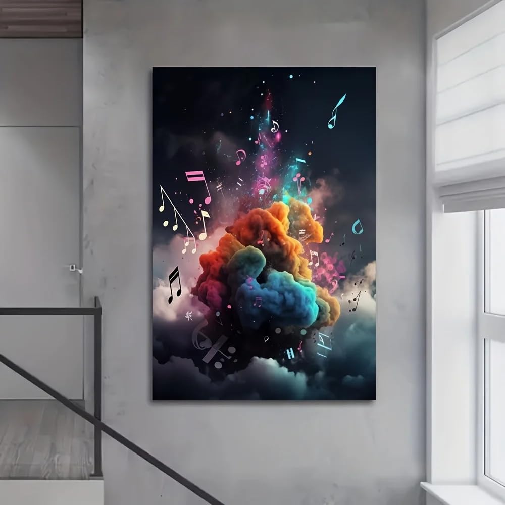ZHUOYA 1 obraz na płótnie z nutami muzycznymi i chmurami, nowoczesna abstrakcyjna dekoracja, obraz na płótnie do sypialni i salonu (50 x 70 cm)