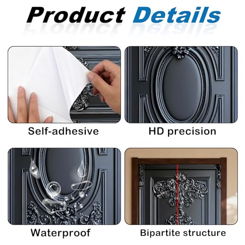 Image of Nuxovilar Black Ornate Door Stickers Peel Stick PVC 30.3x78.7 Inches