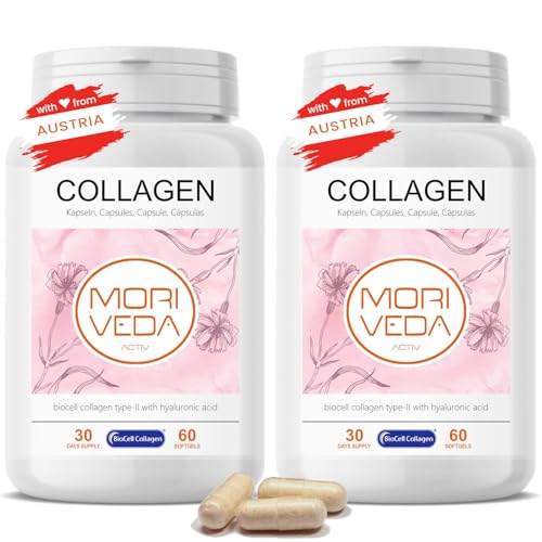 Biocell Collagen Kapseln - 2 Monate Vorrat - Mit Collagen Type-Ii HyaluronsäUre Und Chondroitinsulfat - Hohe BioverfüGbarkeit FüR Haut Haare & Gelenke - Von Moriveda - 2 X 60 Kapseln-image