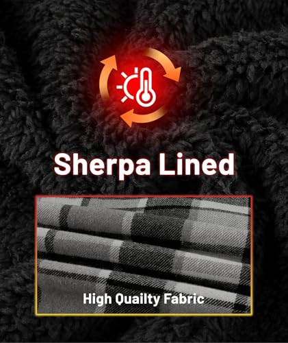 Image of ZITY Men's Flannel Jacket Zip Up Fleece Plaid Shirt Hoodie Winter Warm Coat | Thick Sherpa Lined, Long Sleeve Outwear, Heavyweight, Sweatshirt with Pocket, Work School Vacations